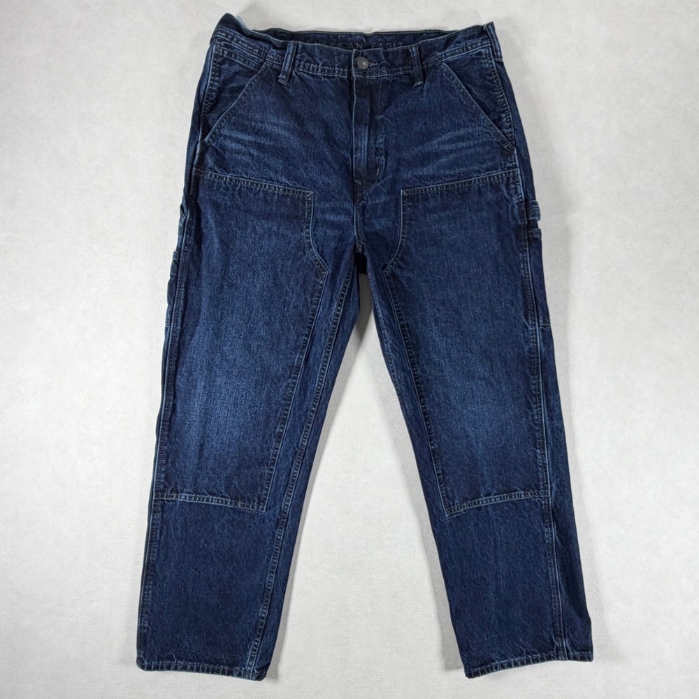 American Eagle Mens Dark Wash Double Knee Carpenter Jeans 34x32 Utility Workwear